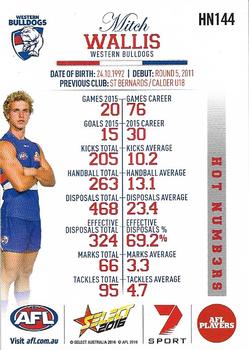 2016 Select Footy Stars - Hot Numbers #HN144 Mitch Wallis Back